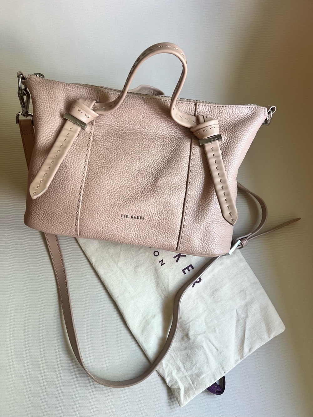Ted Baker Olmia Knotted Handle Tote Bag Beige Nude Leather Crossbody